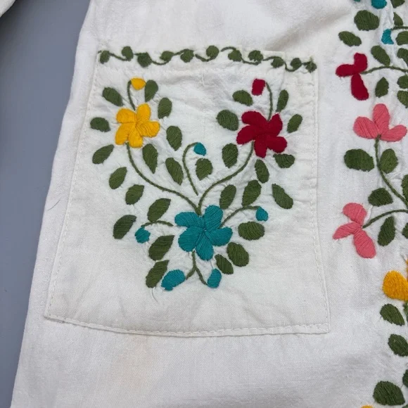 Vintage Floral Embroidered White Handmade Maxi Dress Boho Cottage pockets - Picture 8 of 9